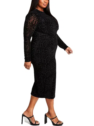 Nina Parker Plus Womens Embossed Long Bodycon Dress In Black