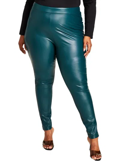 Nina Parker Plus Womens Faux Leather High Rise Leggings In Multi