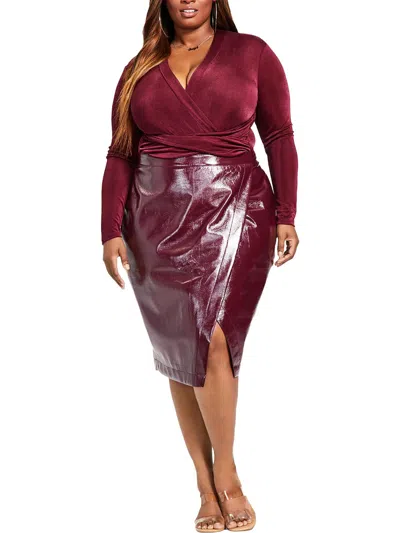 Nina Parker Plus Womens Faux Leather Wrap A-line Skirt In Red