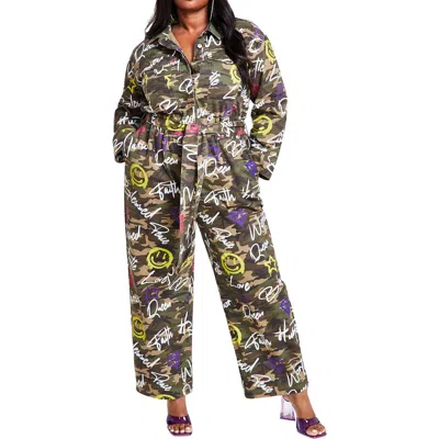 Nina Parker Plus Womens Graphic Cotton Jumpsuit In Multi