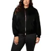 Nina Parker Plus Womens Lightweight Zippered Pocket Bomber Jacket In Black
