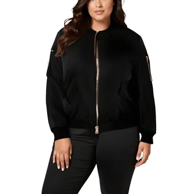 Nina Parker Plus Womens Lightweight Zippered Pocket Bomber Jacket
