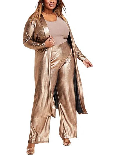 Nina Parker Plus Womens Metallic Long Kimono In Brown
