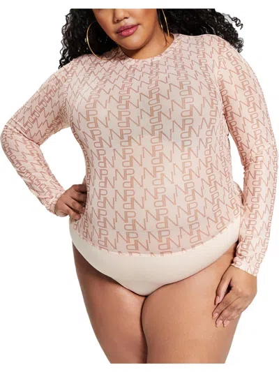 Nina Parker Plus Womens Monogram Crewneck Bodysuit In Multi