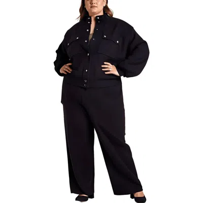 Nina Parker Plus Womens Pocket Knit Soft Shell Jacket In Black