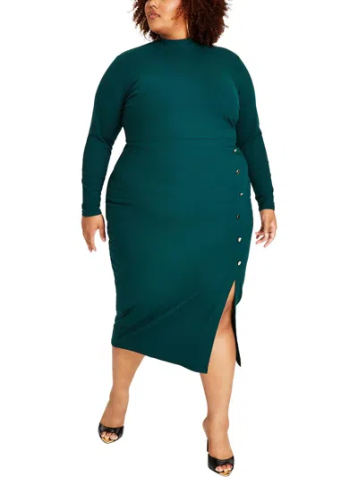 Nina Parker Trendy Plus Size Ribbed Mock-neck Bodycon Dress In Ice Lavendar