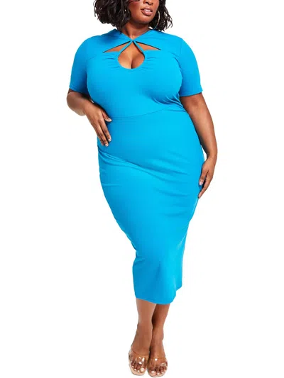 Nina Parker Plus Womens Ribbed Knit Long Bodycon Dress In Multi