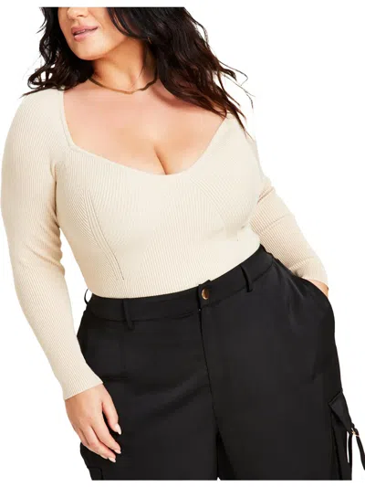 Nina Parker Plus Womens Ribbed Work Wear Pullover Sweater In Multi