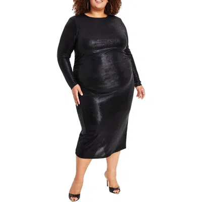Nina Parker Plus Womens Ruched Polyester Midi Dress In Black