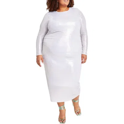 Nina Parker Plus Womens Ruched Polyester Midi Dress In White