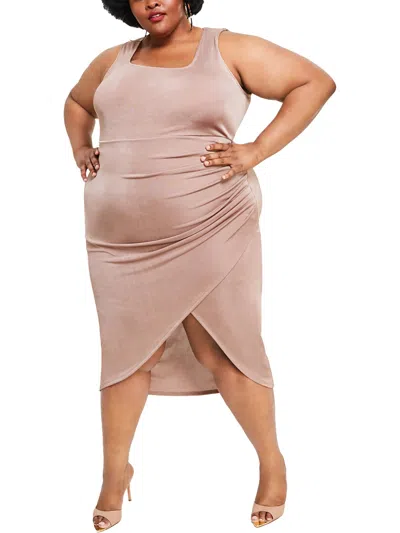 Nina Parker Plus Womens Ruched Stretch Bodycon Dress In Beige