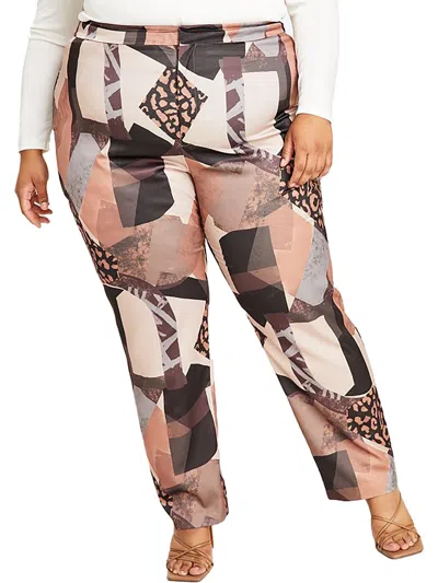 Nina Parker Plus Womens Satin High Rise Straight Leg Pants In Multi