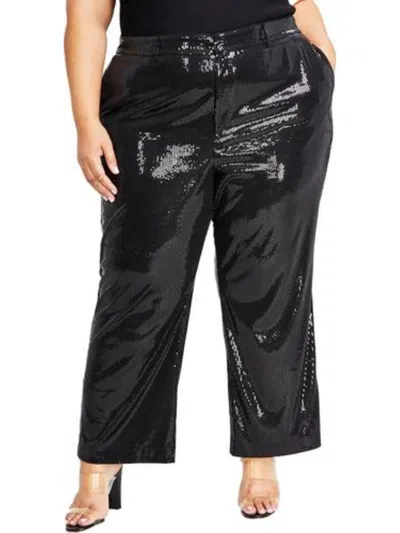 Nina Parker Plus Womens Sequined Wide Leg Dress Pants In Black