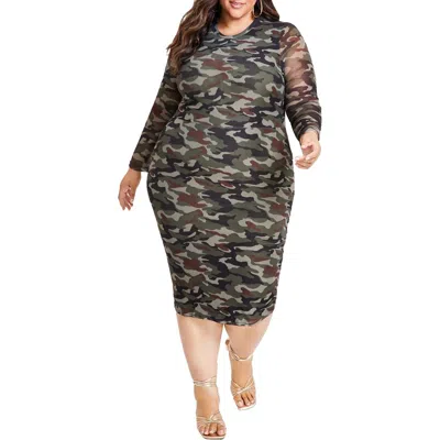 Nina Parker Plus Womens Sheer Polyester Midi Dress In Multi