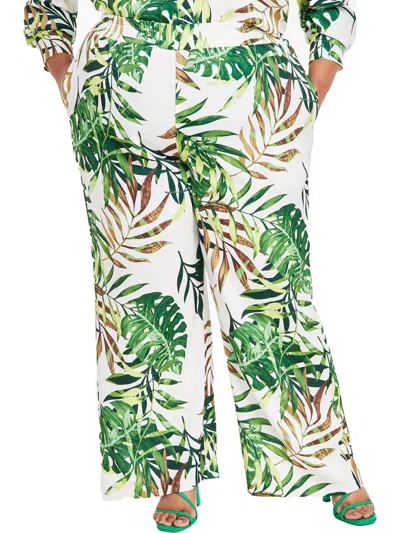Nina Parker Plus Womens Tropical Print Pull On Wide Leg Pants In Multi