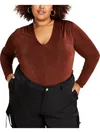 Nina Parker Trendy Plus Size V-neck Long-sleeve Top In Multi