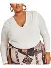 Nina Parker Trendy Plus Size V-neck Long-sleeve Top In White