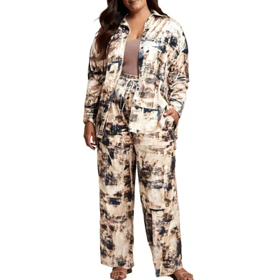 Nina Parker Plus Womens Velvet Button-down Top In Multi