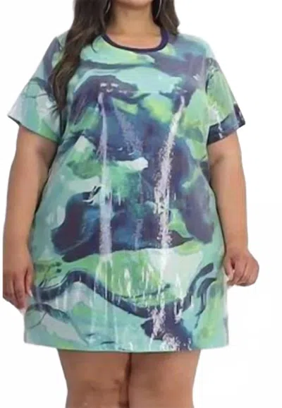 Nina Parker Trendy Plus Printed Short Dress In Neon Marble In Multi