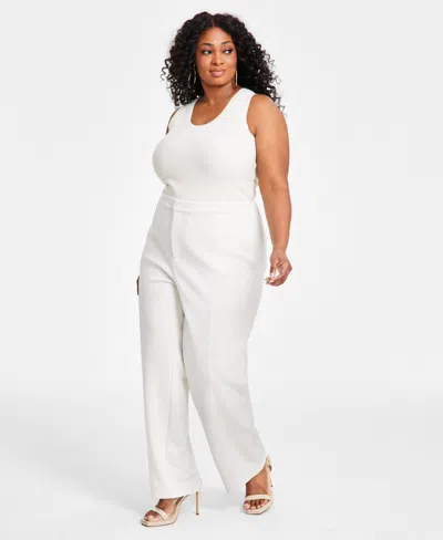 Nina Parker Trendy Plus Scuba Straight-leg Pull-on Pants In Winter Oat
