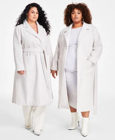 Nina Parker Trendy Plus Size Belted Trench Coat In Oatmeal