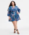 Nina Parker Trendy Plus Size Crinkle Wrap Dress In Blue