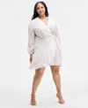 Nina Parker Trendy Plus Size Crinkle Wrap Dress In White