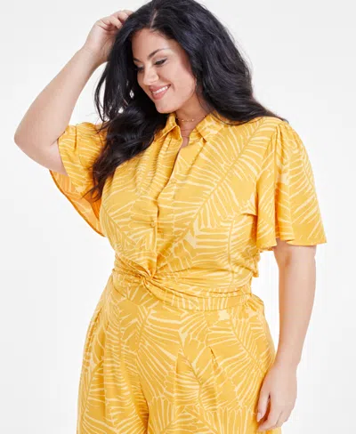 Nina Parker Trendy Plus Size Cropped Knot-hem Top, Created For Macy's In Golden Pal
