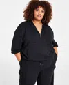 Nina Parker Trendy Plus Size Hooded Pullover Sweatshirt In Black