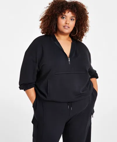 Nina Parker Trendy Plus Size Hooded Pullover Sweatshirt In Black