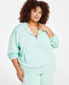 Nina Parker Trendy Plus Size Hooded Pullover Sweatshirt In Mist Green