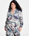 Nina Parker Trendy Plus Size Hooded Pullover Sweatshirt In Tie Dye Camo