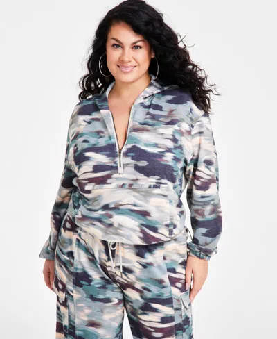Nina Parker Trendy Plus Size Hooded Pullover Sweatshirt In Tie Dye Camo
