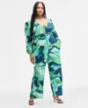 Nina Parker Trendy Plus Size Long-sleeve Ring-detail Jumpsuit In Multi