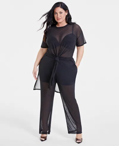 Nina Parker Trendy Plus Size Mesh Tunic, Created For Macy's In Black Beauty