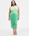 Nina Parker Trendy Plus Size Ombre Ruched Bodycon Dress In Green