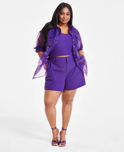 Nina Parker Trendy Plus Size Organza Oversized Shirt, Created For Macy's In Imperial P