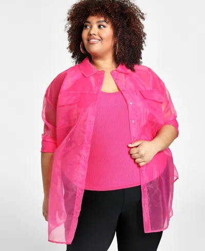 Nina Parker Trendy Plus Size Organza Oversized Shirt, Created For