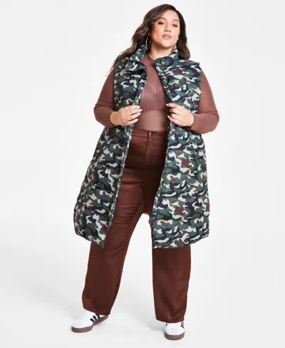 Nina Parker Trendy Plus Size Plus Size Camo Maxi Puffer Vest