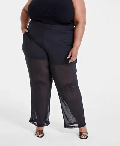 Nina Parker Trendy Plus Size Printed Mesh Pants, Created For Macy's In Blk Beauty