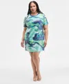 Nina Parker Trendy Plus Size Printed Short-sleeve Sequin Dress In Green