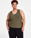Nina Parker Trendy Plus Size Ribbed Sweater Tank Top In Chestnut