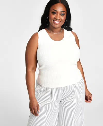Nina Parker Trendy Plus Size Ribbed Sweater Tank Top In White