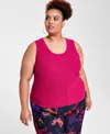 Nina Parker Trendy Plus Size Ribbed Sweater Tank Top In Sangria