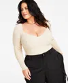 NINA PARKER TRENDY PLUS SIZE RIBBED SWEETHEART-NECK TOP