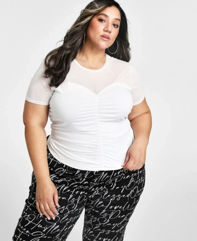Nina Parker Trendy Plus Size Ruched Knit Top In Bright White