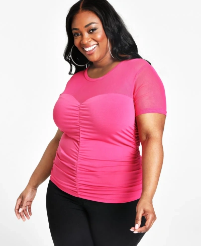 Nina Parker Trendy Plus Size Ruched Knit Top In Pink Yarrow