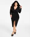 Nina Parker Trendy Plus Size Ruched Slinky Dress In Black Beauty
