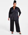 Nina Parker Plus Womens Collar Side Slit Button-down Top In Black Beau