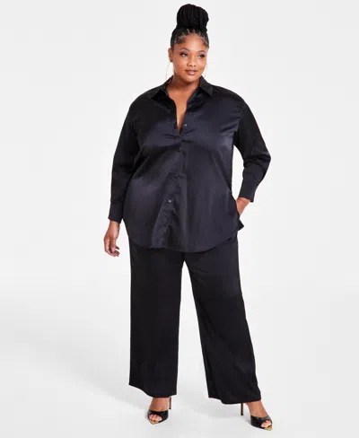 Nina Parker Trendy Plus Size Satin Shirt In Black Beau